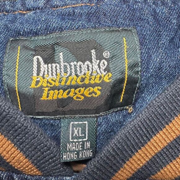 Vintage Dunbrooke Men's Castrol Racing Varsity Jacket Denim Tan Sleeves Size XL - Picture 4 of 7